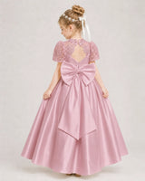Dusty Rose Satin A-line First Communion Dress Back View