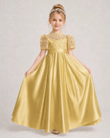 Gold Satin A-line First Communion Dress Front View
