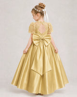 Gold Satin A-line First Communion Dress Back View