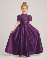 Grape Satin A-line First Communion Dress Front View