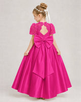 Hot Pink Satin A-line First Communion Dress Back View
