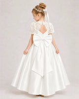 Ivory Satin A-line First Communion Dress Back View