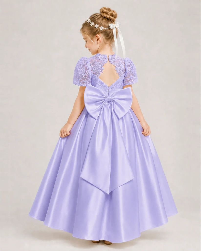Lavender Lace A-line First Communion Dress Back View