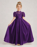 Purple Satin A-line First Communion Dress Front View