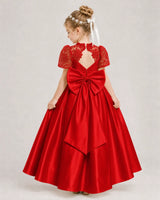 Red Satin A-line First Communion Dress Back View