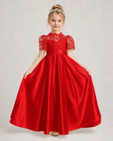 Red Satin A-line First Communion Dress Front View