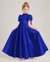 Royal Blue Satin A-line First Communion Dress Front View