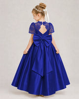 Royal Blue Satin A-line First Communion Dress Back View