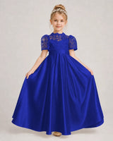 Royal Blue Lace A-line First Communion Dress Front View