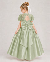 Sage Green Satin A-line First Communion Dress Back View