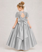 Silver Satin A-line First Communion Dress Back View
