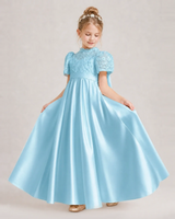 Sky Blue Satin A-line First Communion Dress Front View