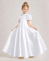 White Satin A-line First Communion Dress Front View