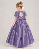 Wisteria Satin A-line First Communion Dress Back View