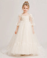 Champagne Tulle A-line First Communion Dress Front View