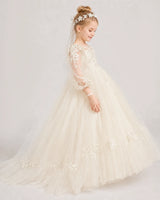 Champagne Tulle Ball Gown First Communion Dress Side View