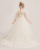 Champagne Lace A-line First Communion Dress Back View