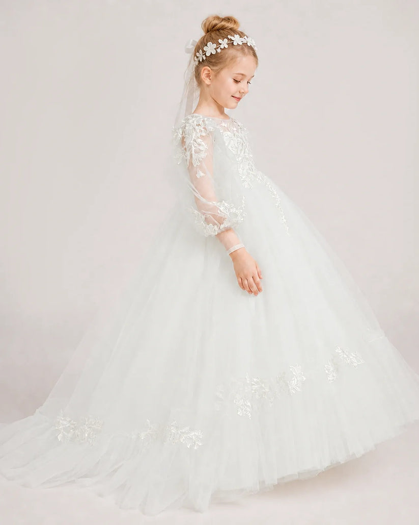 Ivory Tulle Ball Gown First Communion Dress Side View