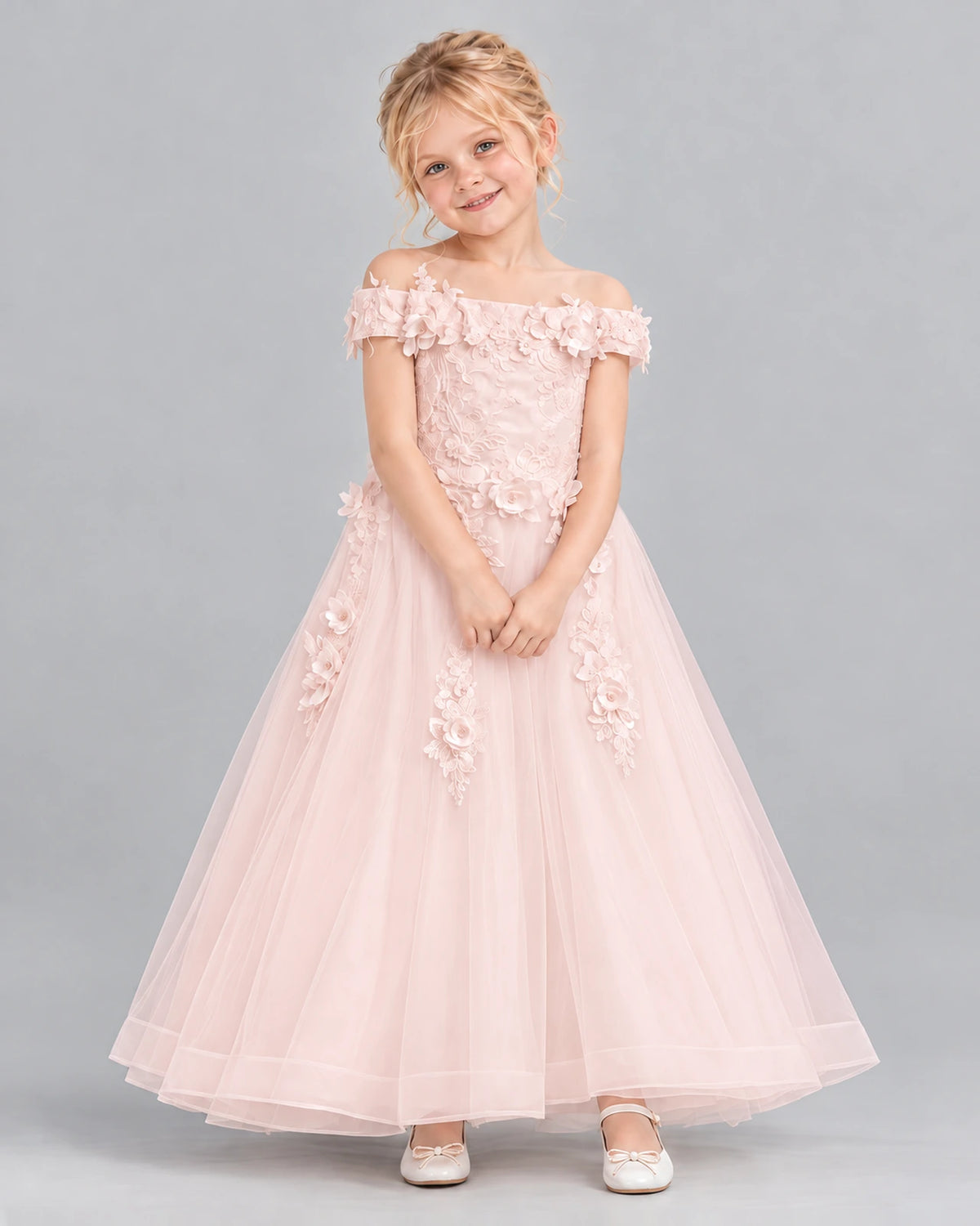 Blush Pink Ball Gown Girls Formal Dress Front