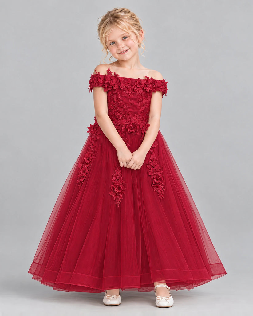 Burgundy Ball Gown Girls Formal Dress Front