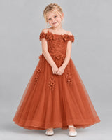 Burnt Orange Ball Gown Girls Formal Dress Front