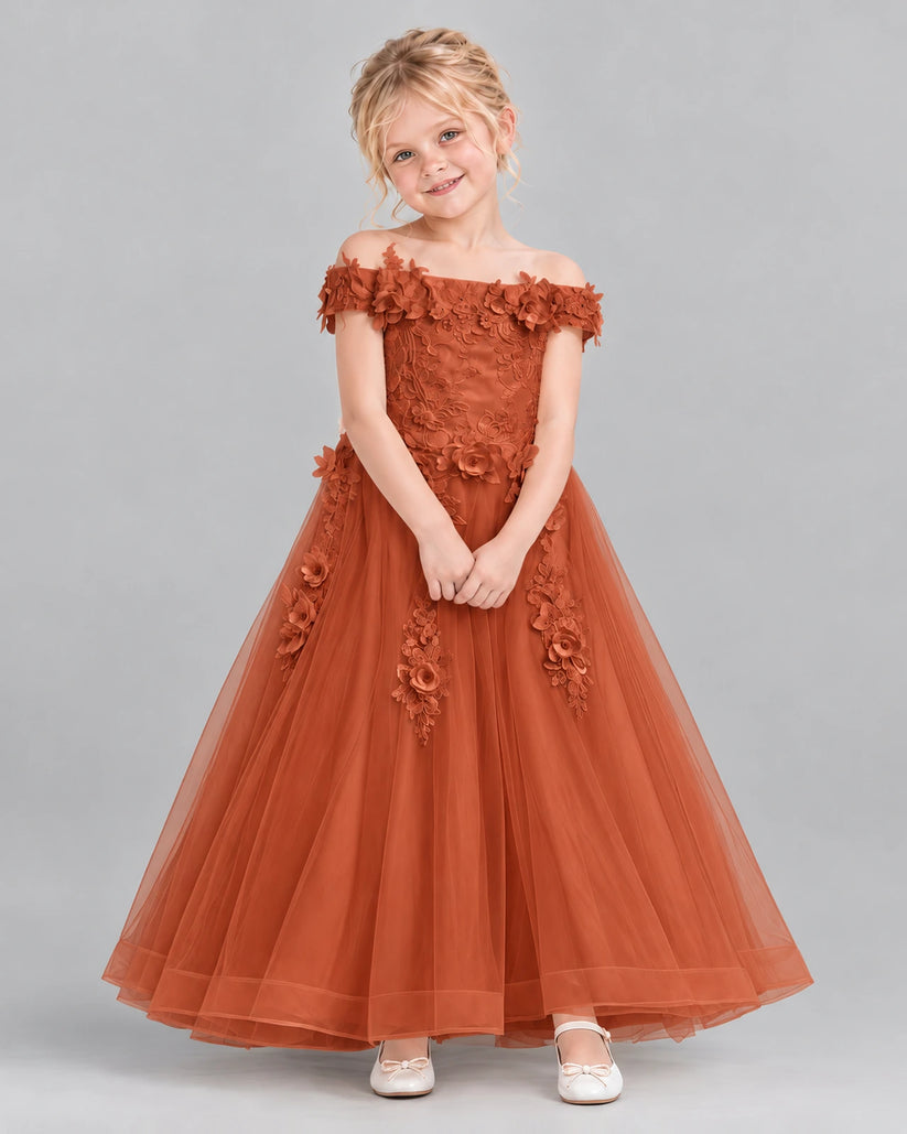 Burnt Orange Ball Gown Girls Formal Dress Front