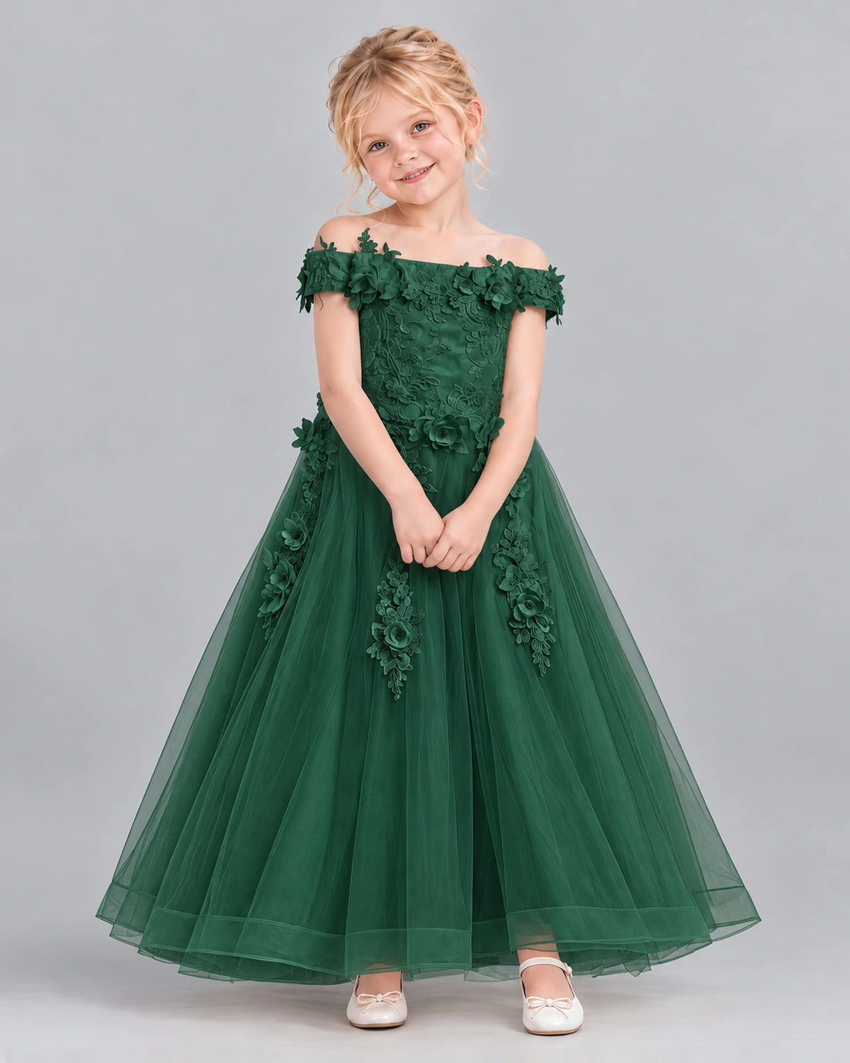 Dark Green Ball Gown Girls Formal Dress Front
