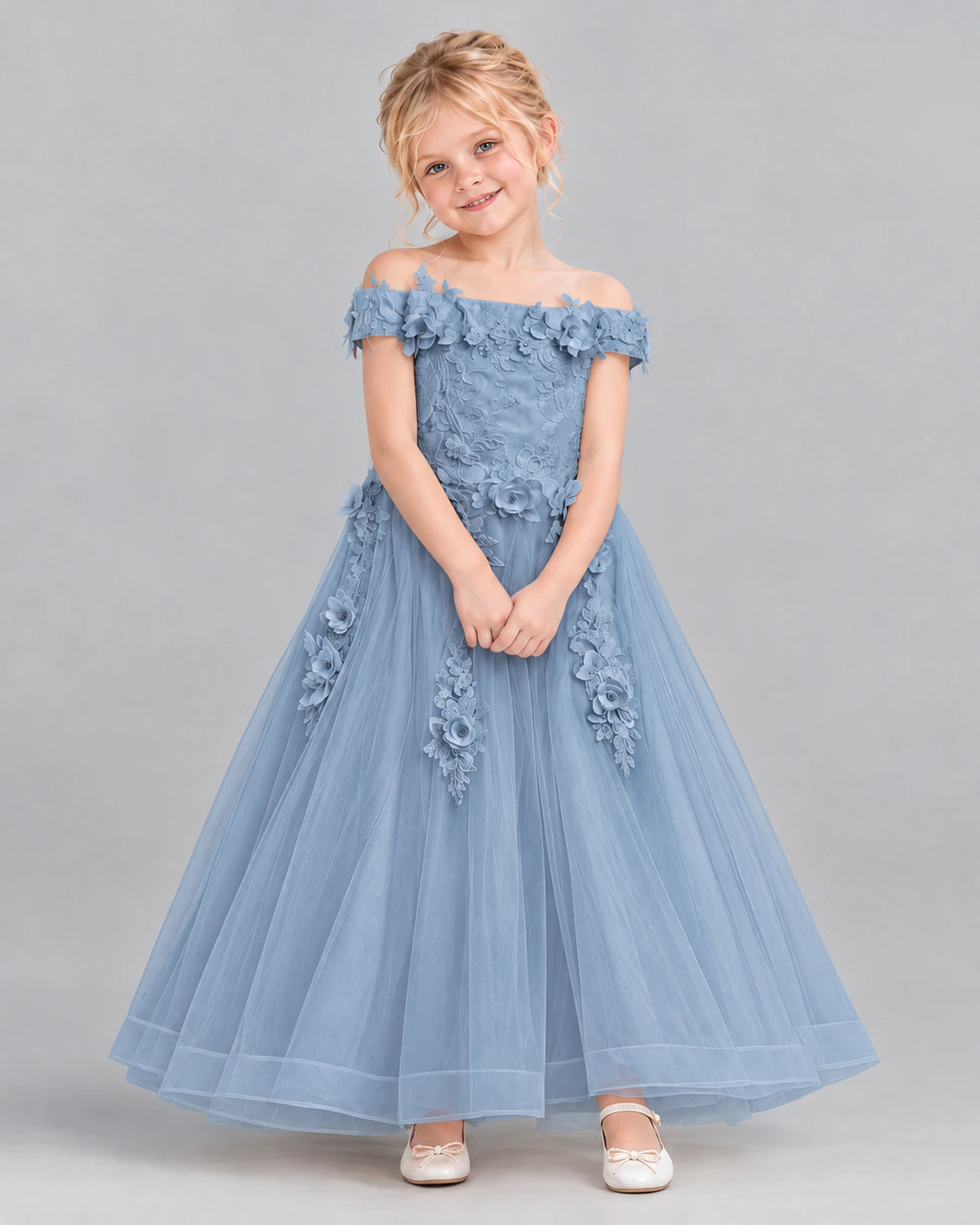 Dusty Blue Ball Gown Girls Formal Dress Front