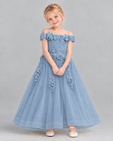Dusty Blue Ball Gown Girls Formal Dress Front