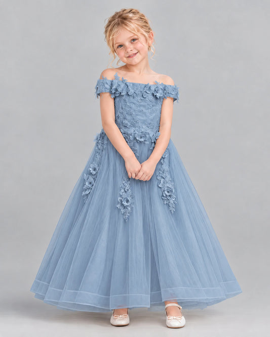 Dusty Blue Ball Gown Girls Formal Dress Front