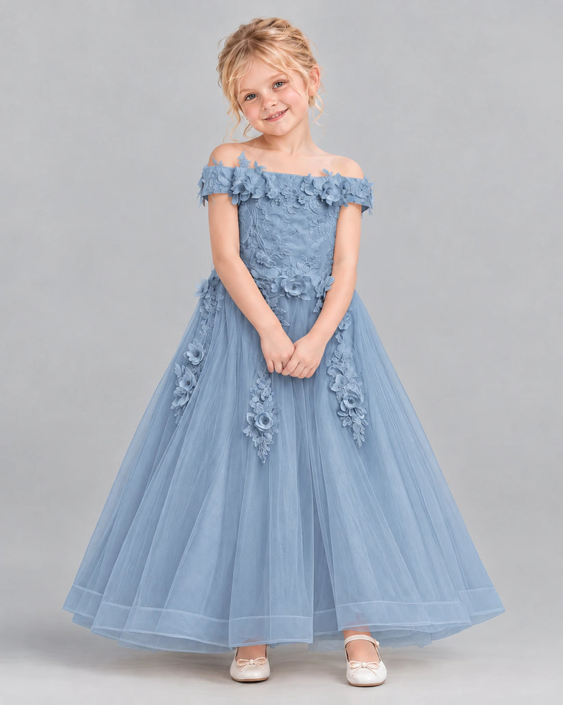 Dusty Blue Ball Gown Girls Formal Dress Front