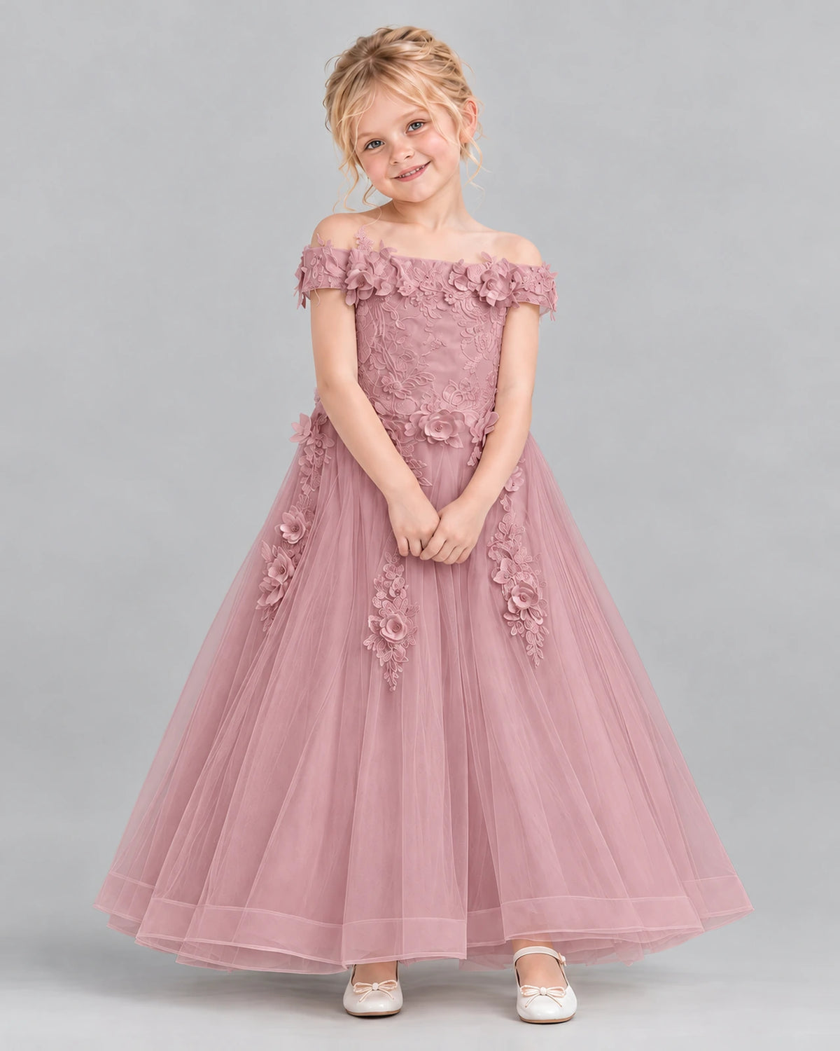 Dusty Rose Ball Gown Girls Formal Dress Front