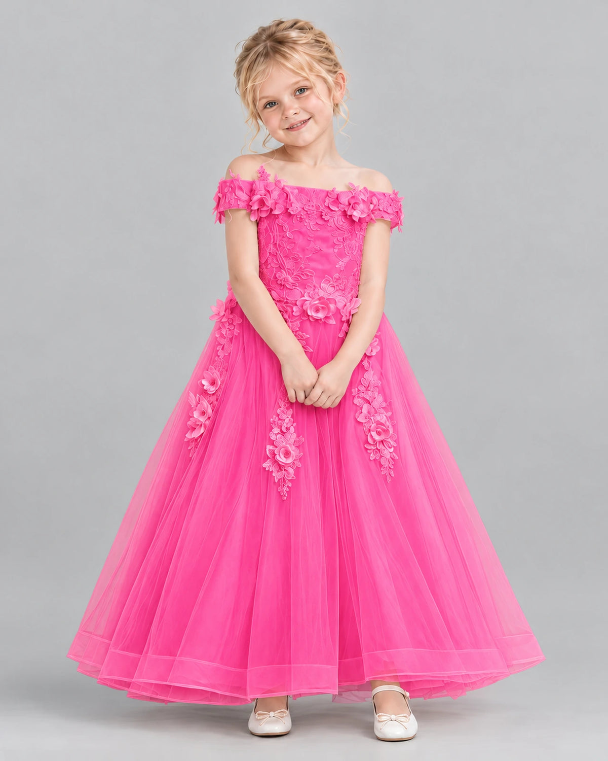 Hot Pink Ball Gown Girls Formal Dress Front