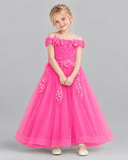 Hot Pink Ball Gown Girls Formal Dress Front