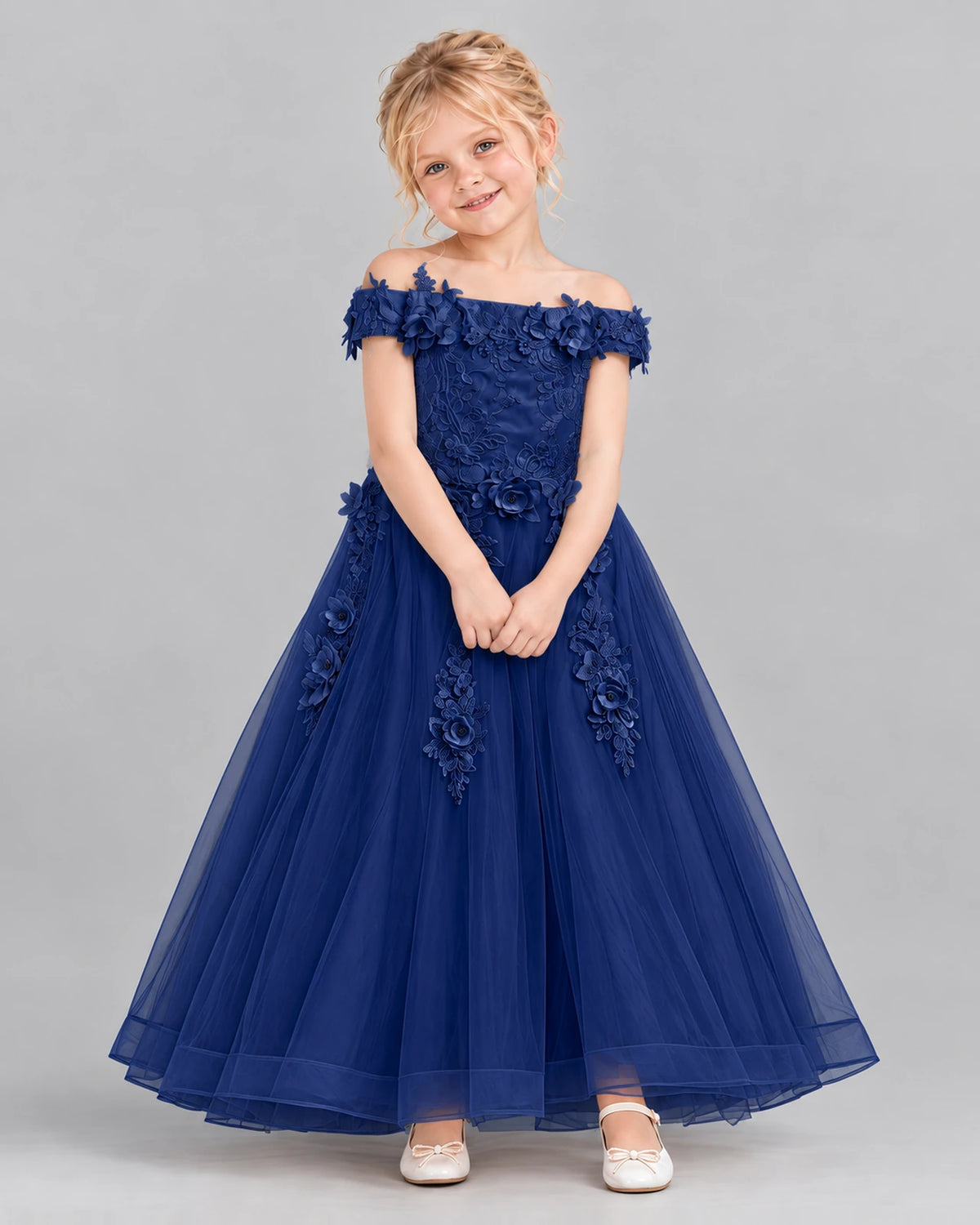 Navy Blue Ball Gown Girls Formal Dress Front