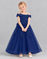 Navy Blue Ball Gown Girls Formal Dress Front