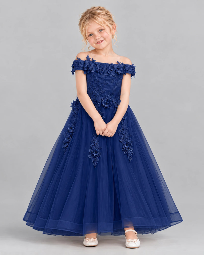 Navy Blue Ball Gown Girls Formal Dress Front
