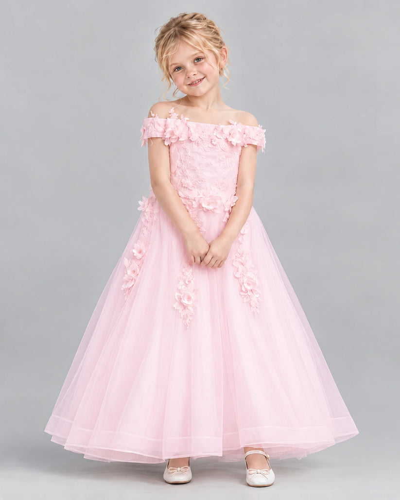 Pink Ball Gown Girls Formal Dress Front