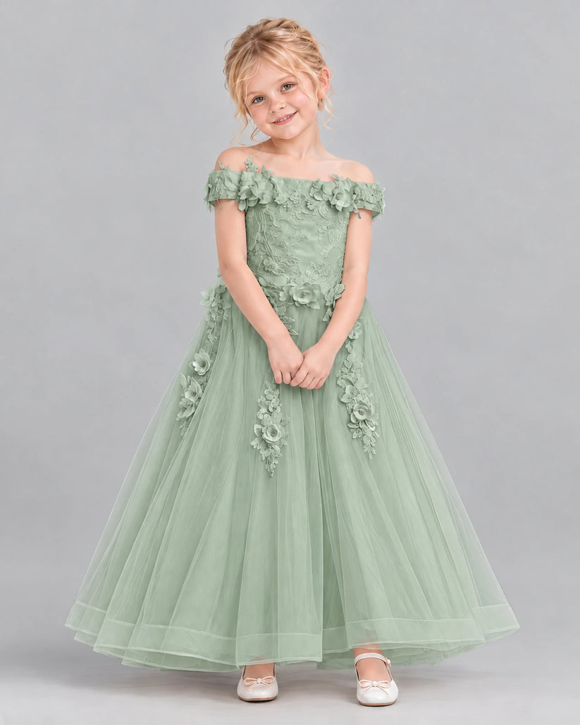 Sage Green Ball Gown Girls Formal Dress Front