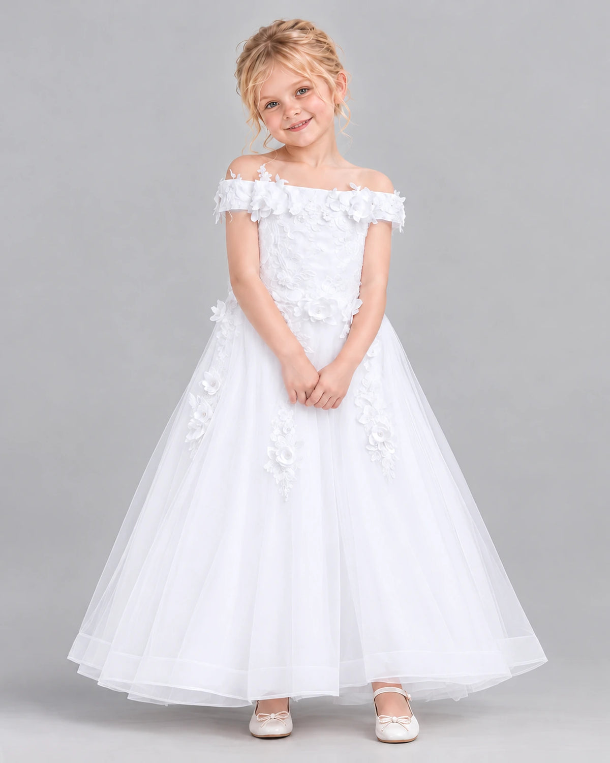 White Ball Gown Girls Formal Dress Front