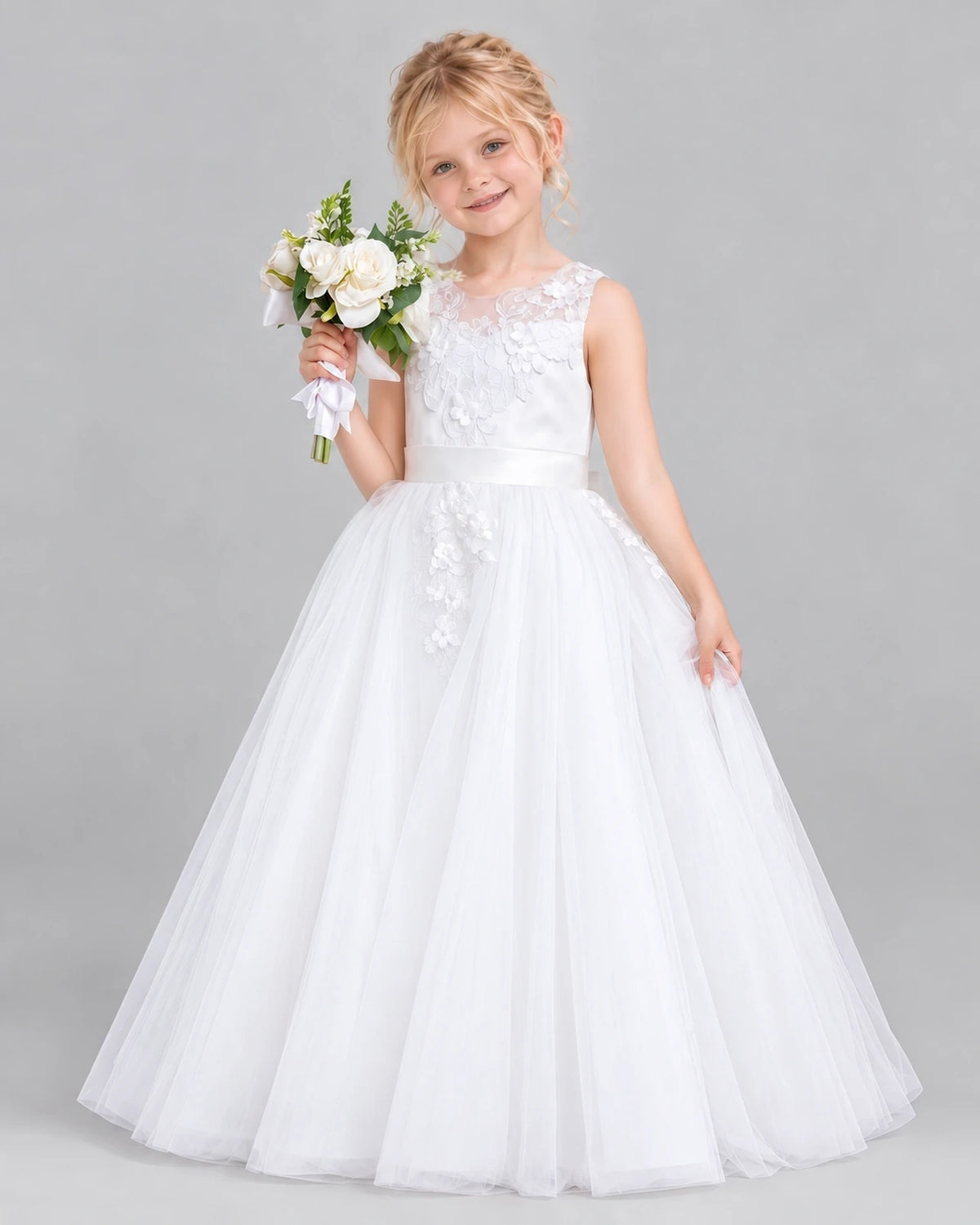 White Ball Gown Flower Girl Dress Front