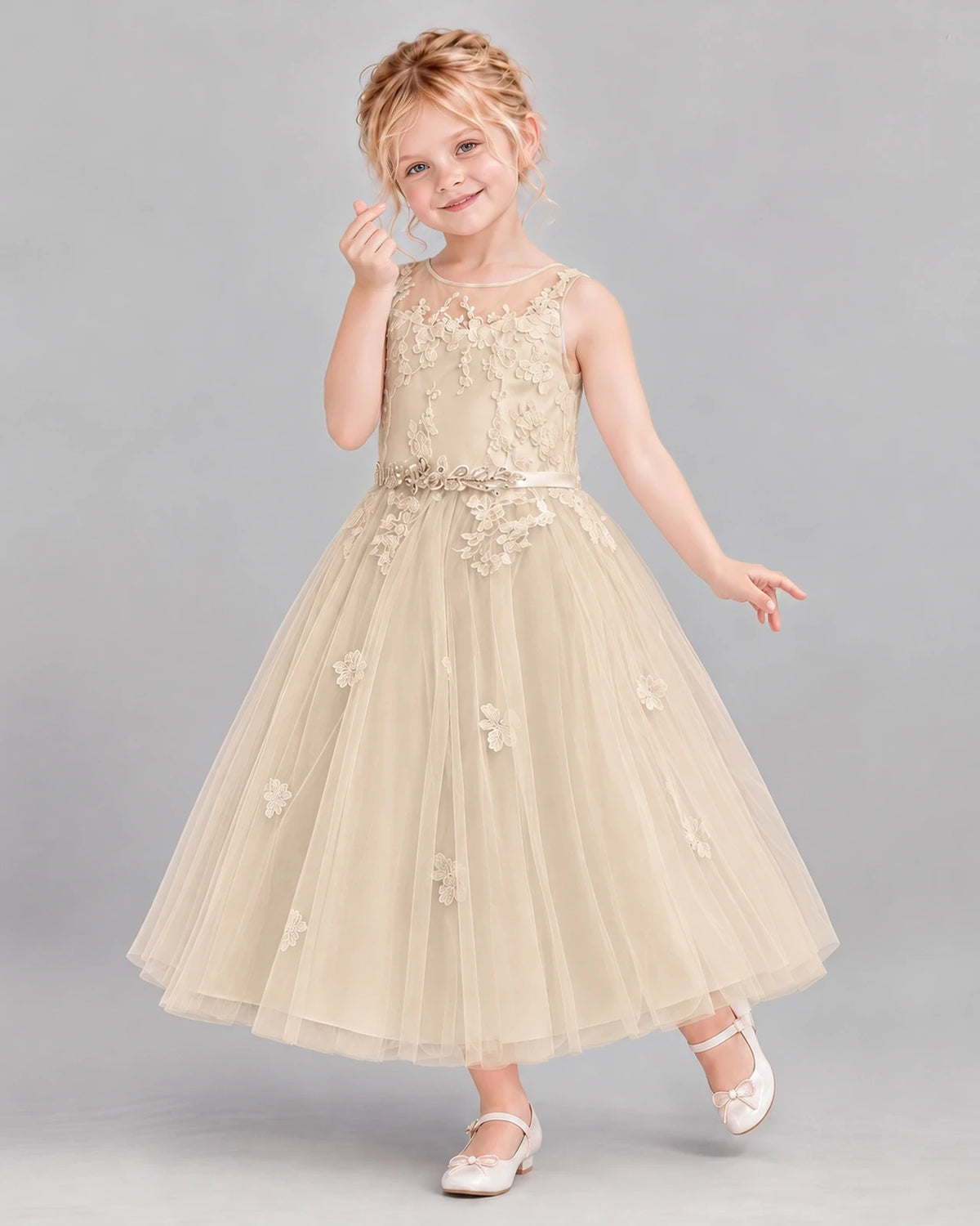 Champagne Ball Gown Flower Girl Dress Front