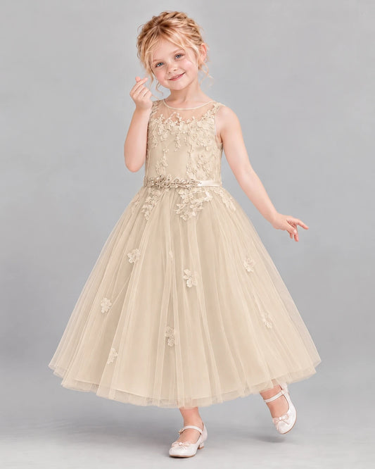 Champagne Ball Gown Flower Girl Dress Front