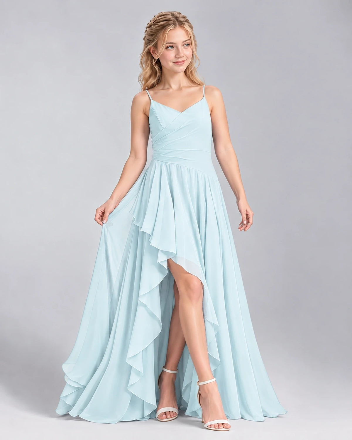 Baby Blue A-line Junior Bridesmaid Dress Front