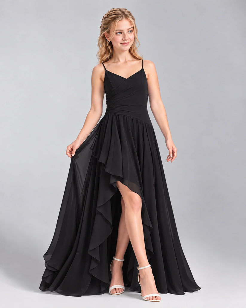Black A-line Junior Bridesmaid Dress Front