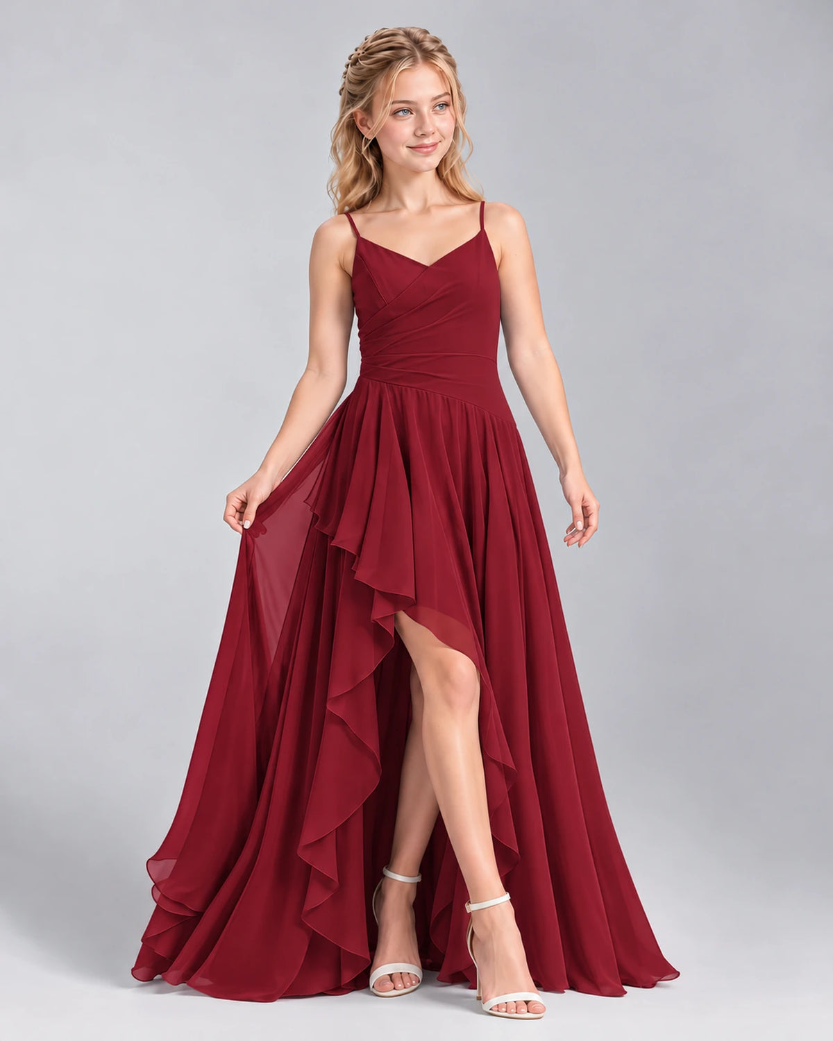 Burgundy A-line Junior Bridesmaid Dress Front
