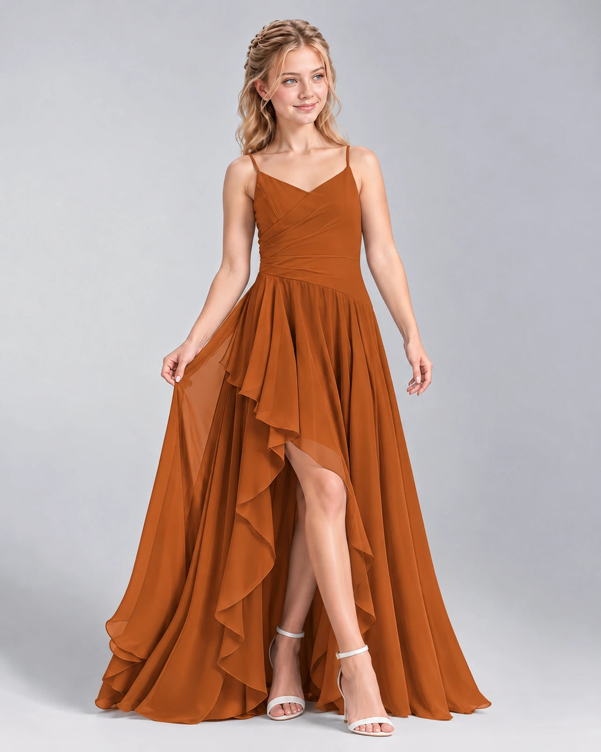 Burnt Orange A-line Junior Bridesmaid Dress Front