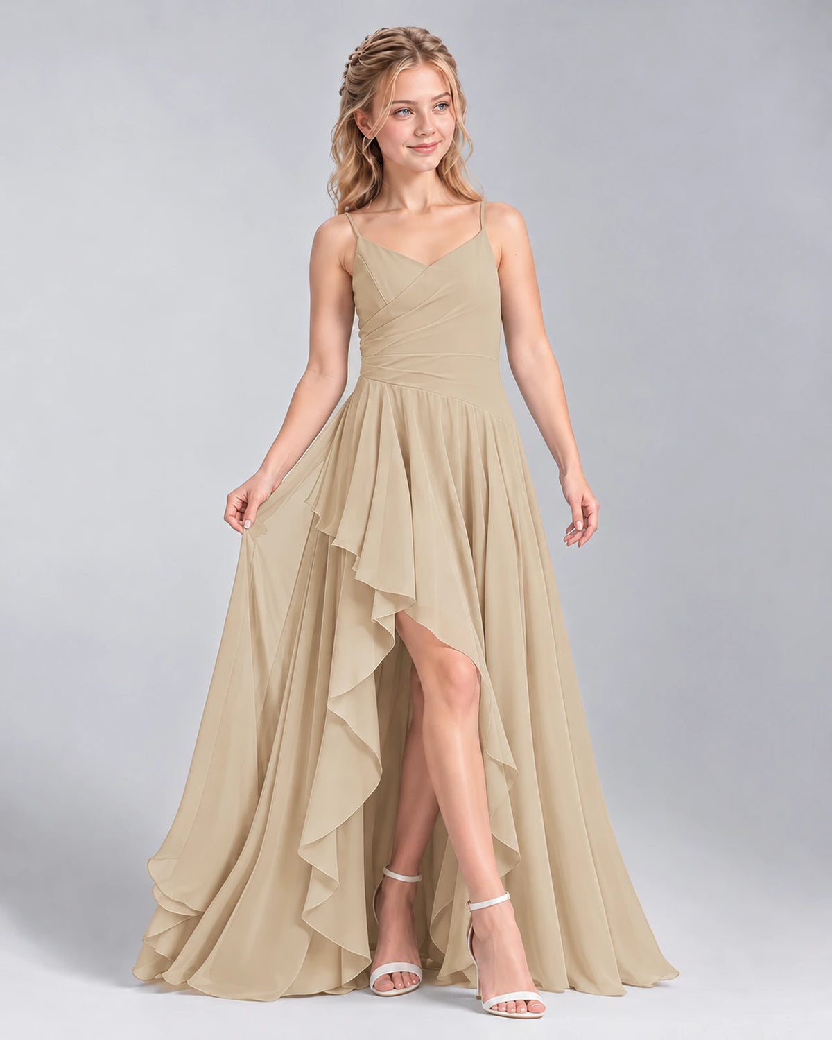 Champagne A-line Junior Bridesmaid Dress Front