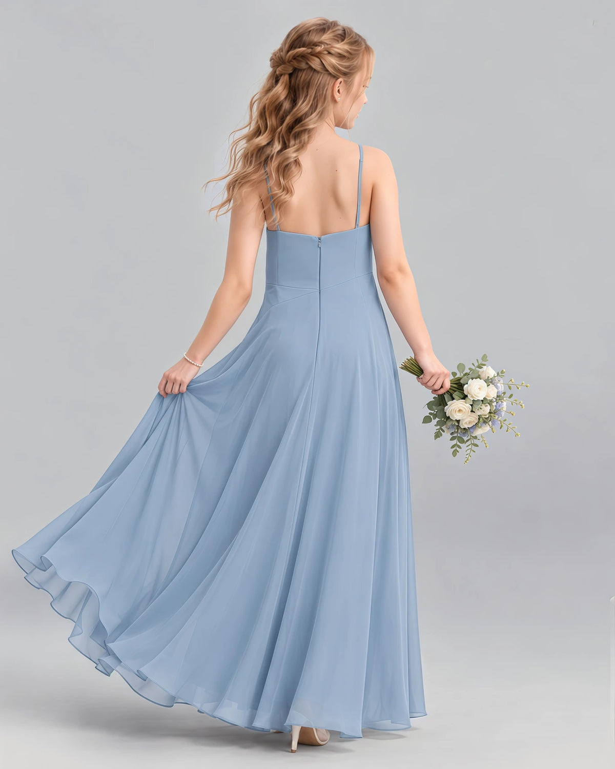 Dusty Blue A-line Junior Bridesmaid Dress Back [Shared]
