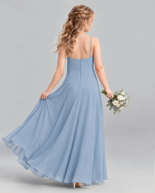 Dusty Blue A-line Junior Bridesmaid Dress Back [Shared]